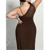 image:imageFloerns Womens Plus Size Graduation Dress One Shoulder Mesh Sleeveless Prom Maxi DressesBrown