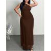 image:imageFloerns Womens Plus Size Graduation Dress One Shoulder Mesh Sleeveless Prom Maxi DressesBrown