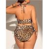 image:imageFloerns Womens Plus Size Leopard 2 Piece Bikini Sets Triangle Halter String SwimsuitBrown