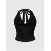 image:imageFloerns Womens Plus Size Leopard Print Sleeveless Crop Tank Tops Ruched Halter TopsBlack