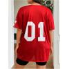 image:imageFloerns Womens Plus Size Number Jersey Shirts V Neck Lace Up Front Streetwear Tee TopsRed