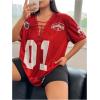 image:imageFloerns Womens Plus Size Number Jersey Shirts V Neck Lace Up Front Streetwear Tee TopsRed