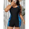 image:imageFloerns Womens Plus Size One Piece Swimsuit Colorblock Scoop Neck Shorts MonokiniBlue Cheetah