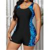 image:imageFloerns Womens Plus Size One Piece Swimsuit Colorblock Scoop Neck Shorts MonokiniBlue Cheetah