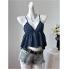 image:imageFloerns Womens Plus Size Ruffle Peplum Tops Spaghetti Strap V Neck Smocked Cami TopDark Blue