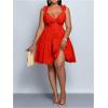 image:imageFloerns Womens Plus Size Ruffle Straps V Neck Smocked Dress Tiered A Line DressesRed