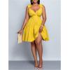 image:imageFloerns Womens Plus Size Ruffle Straps V Neck Smocked Dress Tiered A Line DressesYellow
