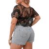image:imageFloerns Womens Plus Size Sheer Mesh Short Sleeve Crop Top T Shirt Without BraBlack
