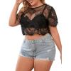 image:imageFloerns Womens Plus Size Sheer Mesh Short Sleeve Crop Top T Shirt Without BraBlack
