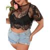 image:imageFloerns Womens Plus Size Sheer Mesh Short Sleeve Crop Top T Shirt Without BraBlack