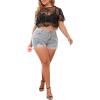 image:imageFloerns Womens Plus Size Sheer Mesh Short Sleeve Crop Top T Shirt Without BraBlack