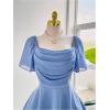 image:imageFloerns Womens Plus Size Square Neck Ruched Blouses Short Sleeve Flared Casual Peplum TopsDusty Blue