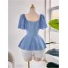 image:imageFloerns Womens Plus Size Square Neck Ruched Blouses Short Sleeve Flared Casual Peplum TopsDusty Blue