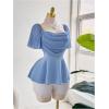 image:imageFloerns Womens Plus Size Square Neck Ruched Blouses Short Sleeve Flared Casual Peplum TopsDusty Blue