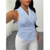 image:imageFloerns Womens Plus Size Striped Blouse Wrap Front Asymmetrical Back Dressy Casual OutfitBlue and White