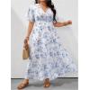 image:imageFloerns Womens Plus Size Summer Floral A Line Dress Short Sleeve V Neck Beach Vacation Long DressesBlue