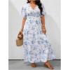 image:imageFloerns Womens Plus Size Summer Floral A Line Dress Short Sleeve V Neck Beach Vacation Long DressesBlue