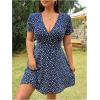 image:imageFloerns Womens Plus Size Summer Short Sleeve A Line Floral Dress Warp V Neck Ruffle Boho Sundress Short DressesDark Blue