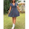 image:imageFloerns Womens Plus Size Summer Short Sleeve A Line Floral Dress Warp V Neck Ruffle Boho Sundress Short DressesDark Blue
