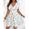 image:imageFloerns Womens Plus Size Summer Short Sleeve A Line Floral Dress Warp V Neck Ruffle Boho Sundress Short DressesWhite