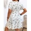 image:imageFloerns Womens Plus Size Summer Short Sleeve A Line Floral Dress Warp V Neck Ruffle Boho Sundress Short DressesWhite