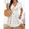 image:imageFloerns Womens Plus Size Summer Short Sleeve A Line Floral Dress Warp V Neck Ruffle Boho Sundress Short DressesWhite