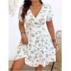 image:imageFloerns Womens Plus Size Summer Short Sleeve A Line Floral Dress Warp V Neck Ruffle Boho Sundress Short DressesWhite