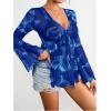 image:imageFloerns Womens Plus Size Tie Front Blouse Top Flare Long Sleeve Mesh Ruffle Peplum TopBlue