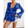 image:imageFloerns Womens Plus Size Tie Front Blouse Top Flare Long Sleeve Mesh Ruffle Peplum TopBlue
