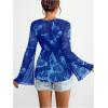 image:imageFloerns Womens Plus Size Tie Front Blouse Top Flare Long Sleeve Mesh Ruffle Peplum TopBlue