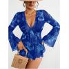 image:imageFloerns Womens Plus Size Tie Front Blouse Top Flare Long Sleeve Mesh Ruffle Peplum TopBlue