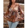 image:imageFloerns Womens Plus Size Tie Front Blouse Top Flare Long Sleeve Mesh Ruffle Peplum TopBrown