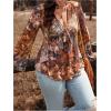 image:imageFloerns Womens Plus Size Tie Front Blouse Top Flare Long Sleeve Mesh Ruffle Peplum TopBrown
