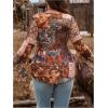 image:imageFloerns Womens Plus Size Tie Front Blouse Top Flare Long Sleeve Mesh Ruffle Peplum TopBrown