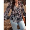 image:imageFloerns Womens Plus Size Tie Front Blouse Top Flare Long Sleeve Mesh Ruffle Peplum TopGrey