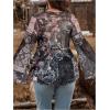 image:imageFloerns Womens Plus Size Tie Front Blouse Top Flare Long Sleeve Mesh Ruffle Peplum TopGrey