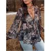 image:imageFloerns Womens Plus Size Tie Front Blouse Top Flare Long Sleeve Mesh Ruffle Peplum TopGrey