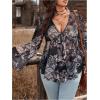 image:imageFloerns Womens Plus Size Tie Front Blouse Top Flare Long Sleeve Mesh Ruffle Peplum TopGrey