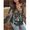 image:imageFloerns Womens Plus Size Tie Front Blouse Top Flare Long Sleeve Mesh Ruffle Peplum TopOlive Green