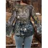 image:imageFloerns Womens Plus Size Tie Front Blouse Top Flare Long Sleeve Mesh Ruffle Peplum TopOlive Green