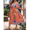 image:imageFloerns Womens Plus Size Tribal Print Dolman Sleeve Slit Summer Maxi A Line DressOrange