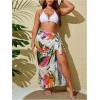 image:imageFloerns Womens Plus Size Tropical Tie Side Sarong Swimsuit Bathing Suit Cover UpWhite Multi