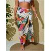 image:imageFloerns Womens Plus Size Tropical Tie Side Sarong Swimsuit Bathing Suit Cover UpWhite Multi