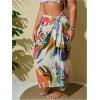 image:imageFloerns Womens Plus Size Tropical Tie Side Sarong Swimsuit Bathing Suit Cover UpWhite Multi
