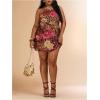 image:imageFloerns Womens Plus Size Y2k Cheetah Mini Dress Sleeveless Halter Neck Going Out Mesh Mini DressesBrown Multi