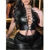 image:imageFloerns Womens Plus Size Y2k Leather Tank Top Lace Up Sleeveless Rave Outfit Crop TopsBlack