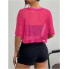 image:imageFloerns Womens Plus Size Y2k Sheer Mesh Dolman Sleeve Crop Tops Going Out Tee ShirtsHot Pink