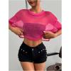 image:imageFloerns Womens Plus Size Y2k Sheer Mesh Dolman Sleeve Crop Tops Going Out Tee ShirtsHot Pink