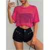 image:imageFloerns Womens Plus Size Y2k Sheer Mesh Dolman Sleeve Crop Tops Going Out Tee ShirtsHot Pink