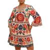 image:imageFloerns Womens Plus Size Boho Notch Neck Flowy Dress 34 Sleeve Ruffle Short DressesFloral Multi